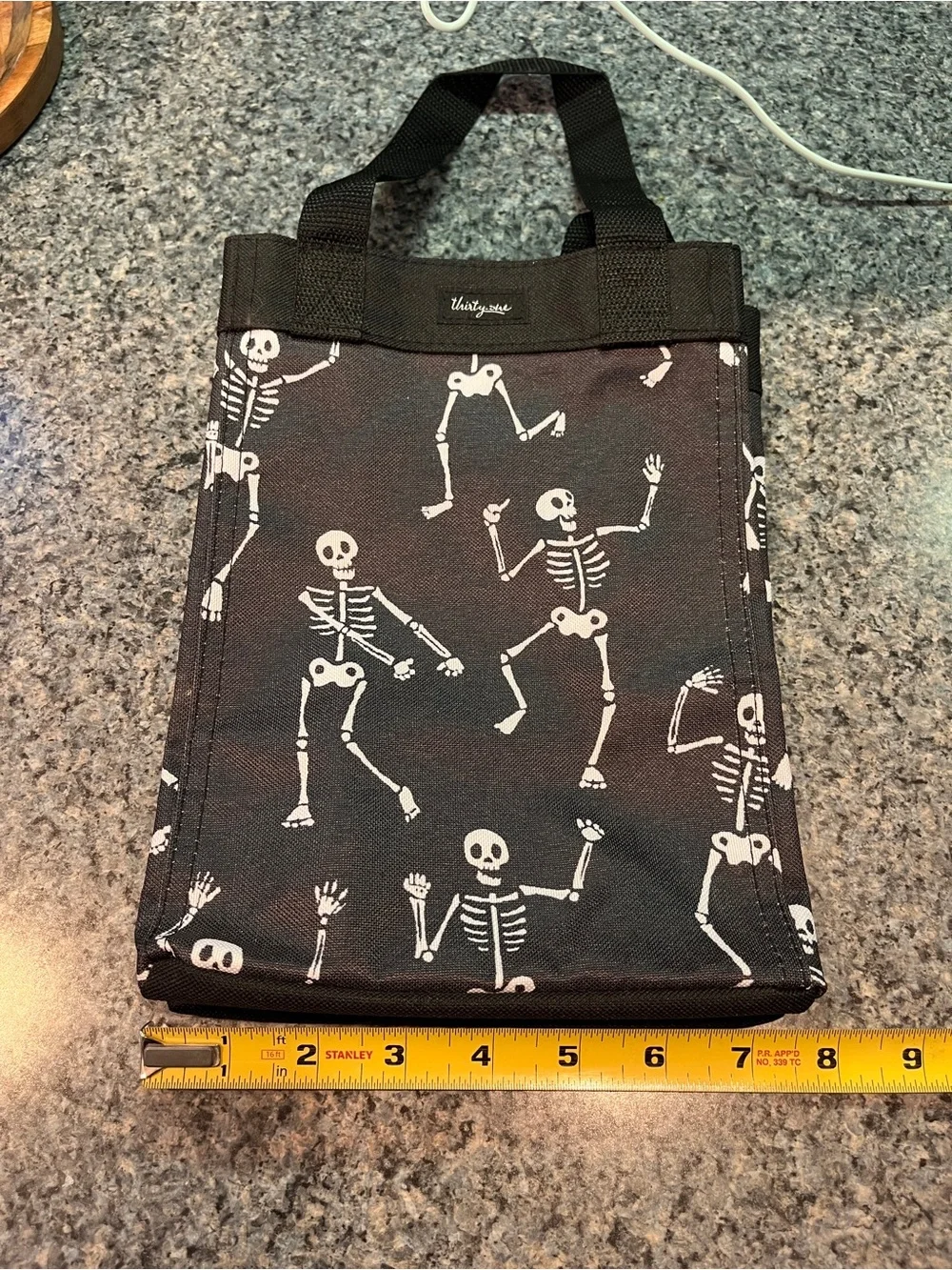 thirty-one Black Tote Bag with White Skeleton Print